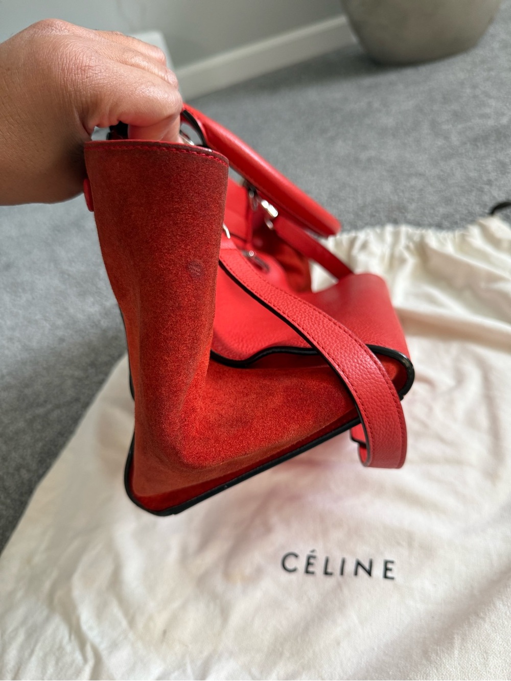 Celine Red Leather Trapeze Top-Handle Satchel - Picture 8 of 9
